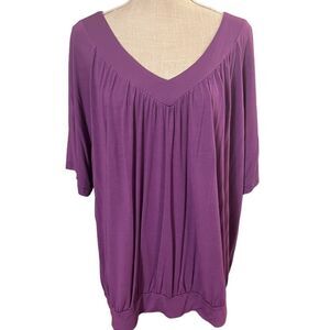 Women's XL Purple Tee, Gathered Band, Scoop V Neck, Short Sleeve